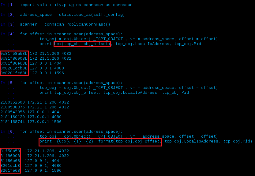 Volshell connscan tests